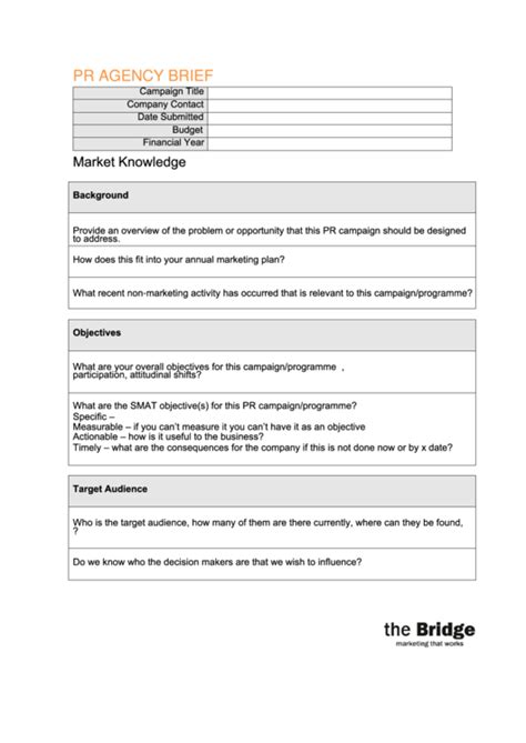 Pr Agency Brief Form Printable Pdf Download