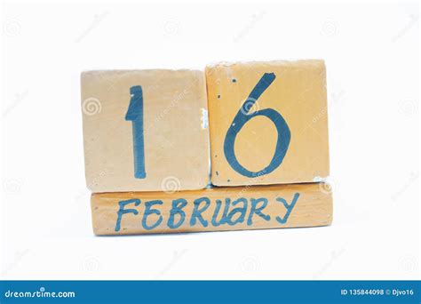 February 16th Day 16 Of Month Handmade Wood Calendar Isolated On