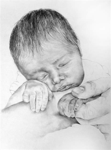 Newborn Baby Portrait Pencil Drawing Customised And Etsy How To Draw Hands Drawings
