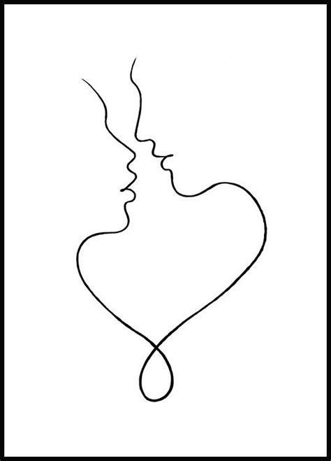 Cute One Line Art Poster Of Two People Closing In For A Tender Kiss