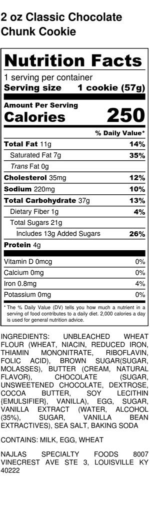 2 Oz Classic Chocolate Chunk Cookie Nutrition Label Najlas