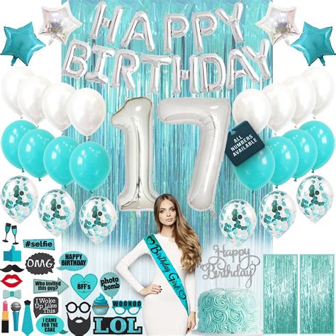 17th Birthday Decorations With Photo Props 17 Birthday Party Etsy