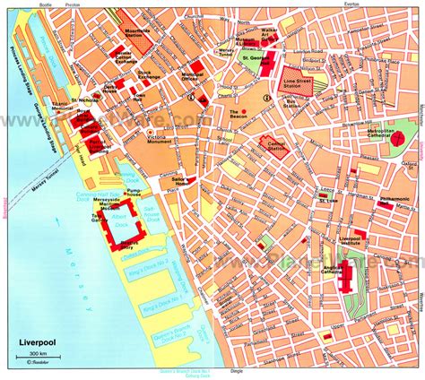 Printable street map of central liverpool, england. Liverpool Map and Liverpool Satellite Image