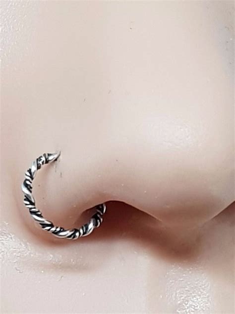Twisted Tribal Wire Ring 8mm 22g Oxidized Sterling Silver Nose Hoop Ring Septum Best