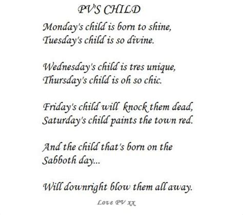 Another Version Of The Mondays Child Poem Kids Poems Mondays Child