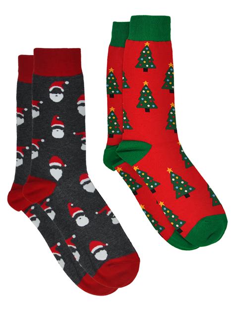 360 Threads Santa Claus And Christmas Trees Socks Size 10 13 2 Pairs