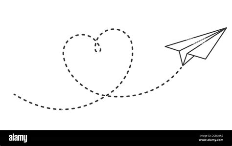 Paper Plane With Heart Path Flying Airplane With Dotted Air Route In