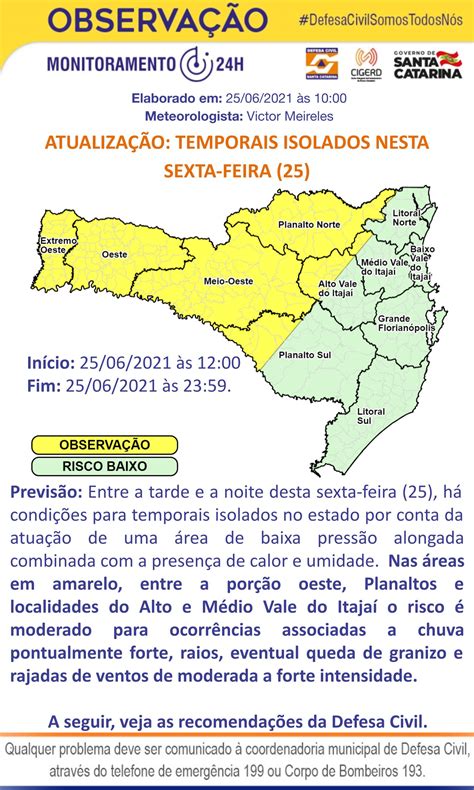 AtualizaÇÃo ObservaÇÃo MeteorolÓgica Dc Sc Temporais Isolados Nesta Sexta Feira 25 Defesa