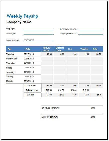 payslip template in excel