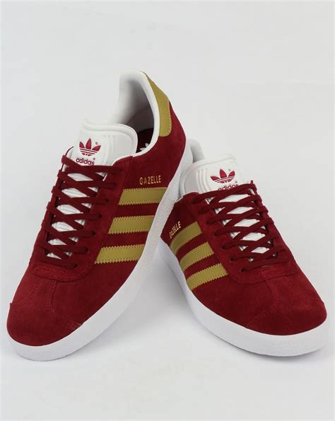 adidas gazelle trainers burgundy gold originals shoes mens sneakers