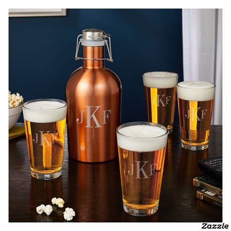 Etched Classic Monogram Beer Glasses And Growler Monogrammed Beer Glasses Beer