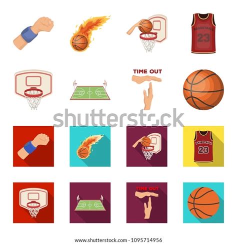 Basketball Attributes Cartoonflat Icons Set Collection Stock Vector