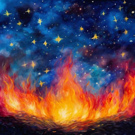 Fire Oil Painting Illustration Flames Hand Drawn And Artistic Stock