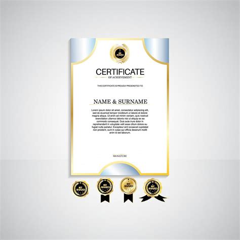 Award Portrait Certificate Template Gold And Blue Colors Clean Modern
