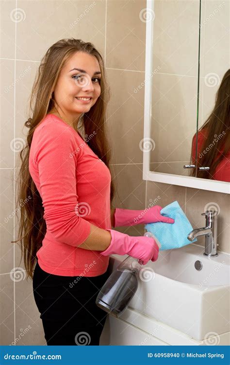 Cleaning Bathroom Stock Photo Image Of Cheerful Housekeeping 60958940