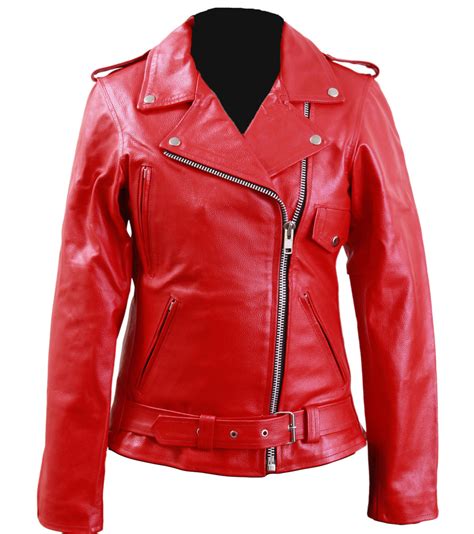 Women Red Brando Genuine Leather Jacket On Luulla