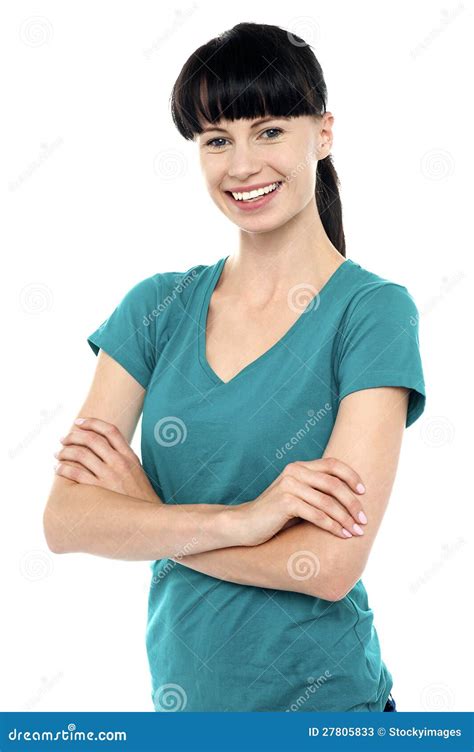 Pretty Woman Posing With Her Arms Crossed Stock Image Image Of Arms Beauty 27805833
