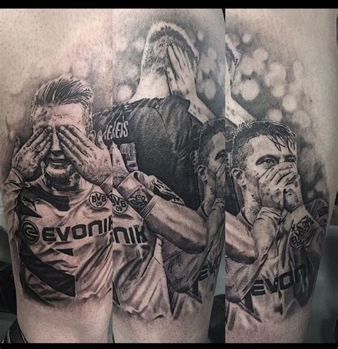Image about tattoo in marco reus by private user. Newest tattoo for my Borussia Dortmund leg sleeve. Marco Reus tattoo | Borussia dortmund, Bvb ...