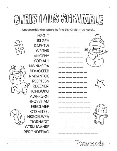 Free Printable Christmas Word Scramble Puzzles For Kids