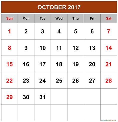 October 2017 Calendar Printable Calendar Template 2020 2021