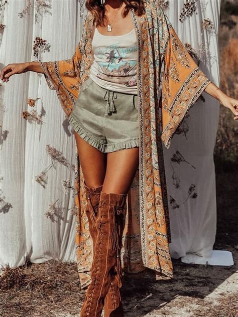 Bohemian Floral Print Women Long Sleeve Boho Cover Up Boholooks Boho