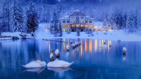 1920x1080 Lake House In Winter Imágen De Fondo De Pantalla Mira