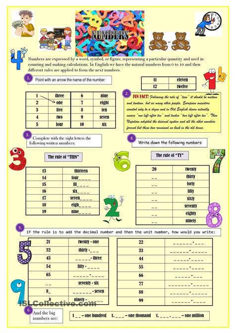 Numbers 4 Pages With Exercises Key Teaching Numbers English