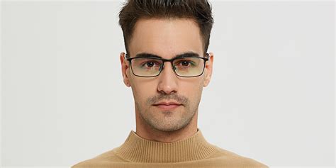 Men S Rectangle Eyeglasses Full Frame Titanium Black Ft0301