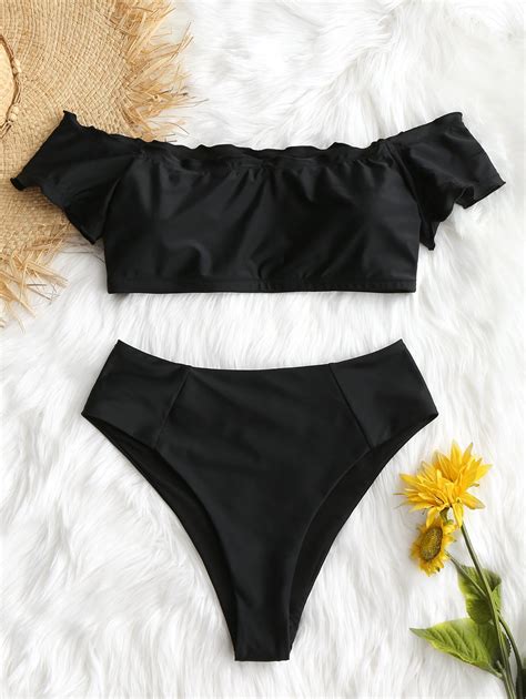 Plus Size Off Shoulder Bathing Suit Strapless Bandeau Sexy Bikini Set
