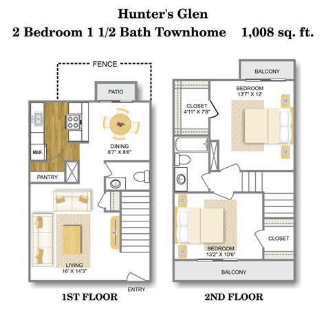 2 Bedroom / 1 1/2 Bath Townhome | 2 Bed Apartment | Hunter's Glen