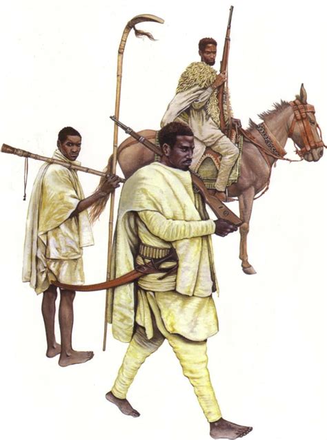 Four Ethiopian Warriors With Lances And Shields Full Length Outdoor