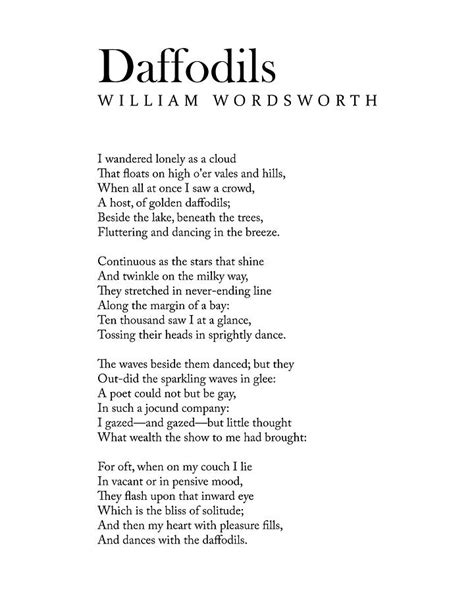 Daffodils William Wordsworth Poem Literature Typography Print 1