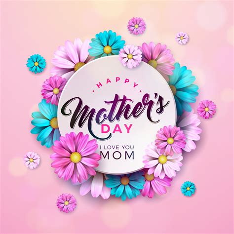 Happy Mothers Day Greeting Card Design With Flower And Typographic