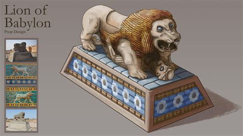 An Image Of A Lion Statue On Top Of A Blue And Gold Box With Images Of