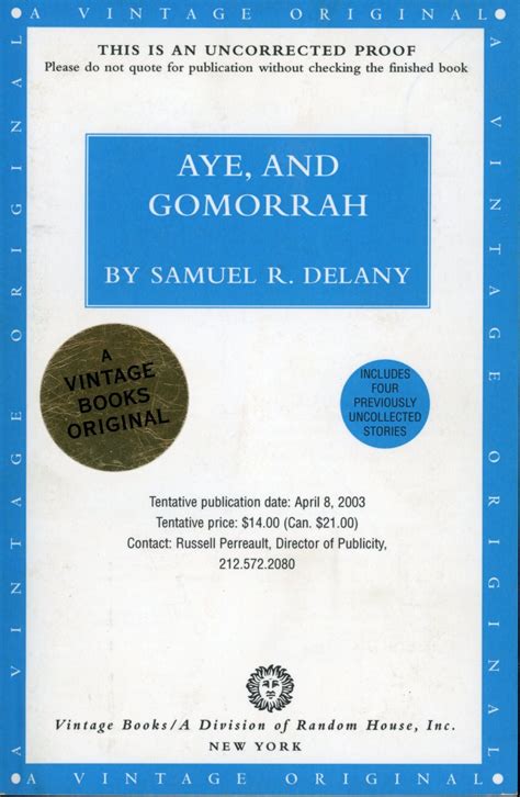 Aye And Gomorrah Stories Samuel R Delany Advance Copy Of The First Edition