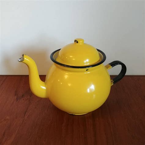 Vintage Yellow Enamelware Teapot 5 Cup Yellow 1970s Huta Etsy Canada