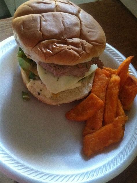 Homemade Turkey Burger With Grill Summer Squash And Onion And Avocado