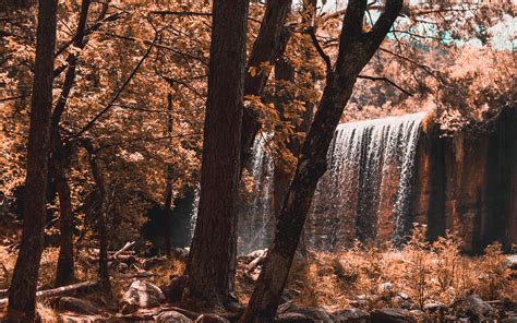 Download Wallpaper 3840x2400 Waterfall River Forest Trees Autumn 4k