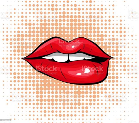 Pop Art Colorful Design Biting Her Red Lips Stock Illustration Download Image Now Biting Lip