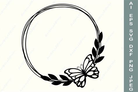 Butterfly wreath svg, Circle frame svg, Leaf double frame (928403