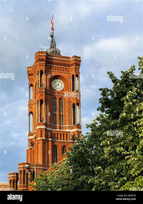 Clock Tower Red Town Hall Mitte Berlin Berlin Germany Stock Photo