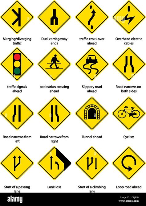 Set Of Yellow Traffic Warning Sign On White Background Illustration