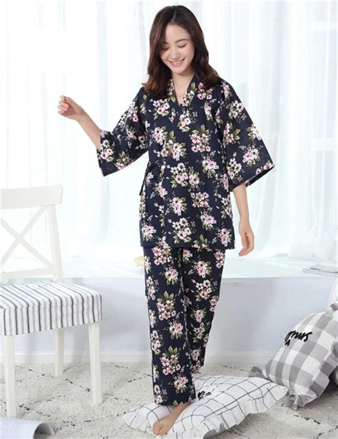 Japanese Traditional Kimono Pajamas Womens Sleepwear Cotton Gauze Yukata Spring Summer Autumn
