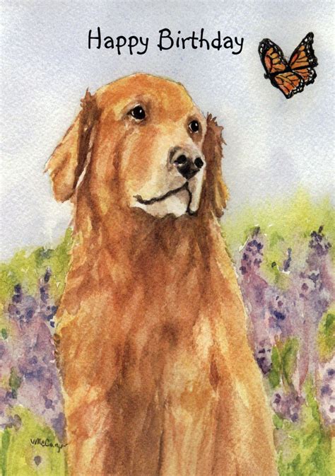 Birthday Golden Retriever Dog And Monarch Butterfly Card Etsy