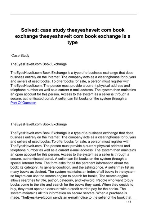 Solution Solved Case Study Theeyeshaveit Com Book Exchange