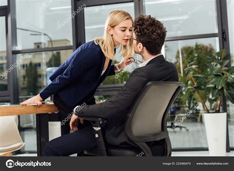 Side View Attractive Businesswoman Flirting Business Colleague