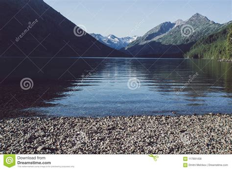 Beautiful Mountain Lake With Turquoise Multinskoe Stock Photo Image