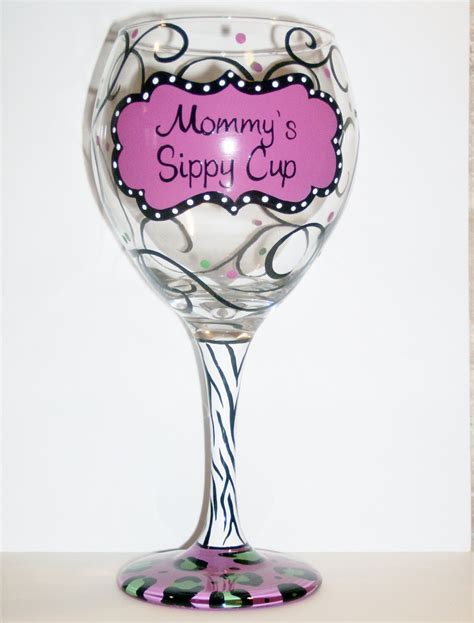 Pink Hand Painted Mommy S Sippy Cup Wine Glass By Liquidtherapy