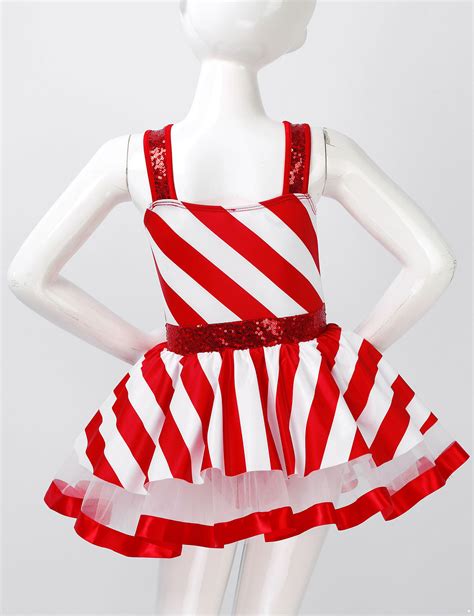 msemis girls mrs santa xmas costumes candy cane striped sequins leotard tutu dress red 10