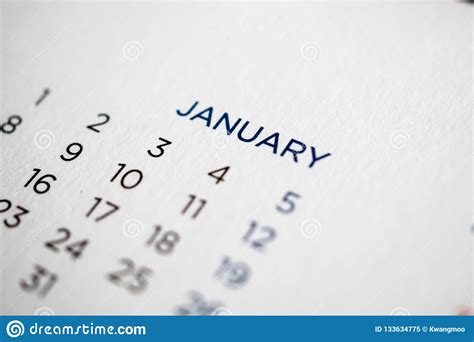 January Calendar Page With Months And Dates Stock Image Image Of